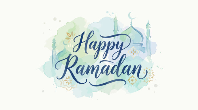 Happy Ramadan Watercolor Typography Islamic Greeting Background