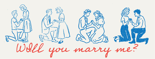 Fototapeta premium Hand drawn romantic couples celebrating love and relationships for valentines day illustrations and designs