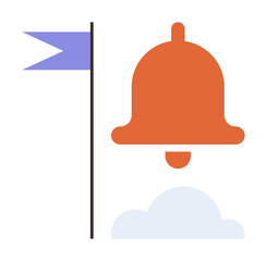 Fototapeta premium Notification, reminders, alert systems, digital communication, task management, scheduling tools. An orange bell next to a blue flag and cloud. Notification and reminders concept