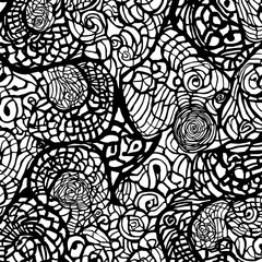 Fototapeta premium Intricate and mesmerizing black and white abstract artwork filled with swirls and patterns. This image would make a great background for many design projects