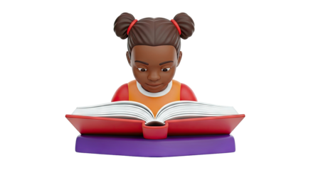 3D Black Girl Reading a Book