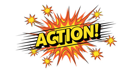 Fototapeta premium Comic Style Action Text with Explosion.