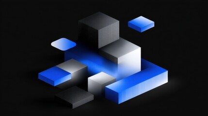 Obraz premium Abstract geometric shapes in modern design featuring cubes and rectangles with a blend of blue and black colors on a dark background