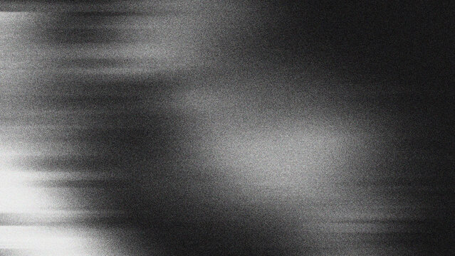 Black and white abstract background with heavy grain texture, featuring horizontal motion blur and dark cinematic gradients.