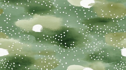 Obraz premium Watercolor green background with scattered polka dots texture. Watercolor green background featuring scattered white and light green polka dots pattern