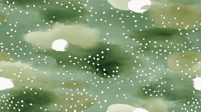 Watercolor green background with scattered polka dots texture. Watercolor green background featuring scattered white and light green polka dots pattern