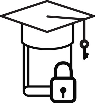 combination of book, mortarboard,padlock and a key as a symbol of education unlocking  access to wisdom