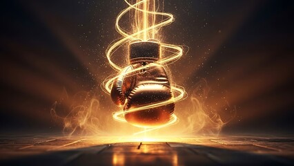 Obraz premium Boxing Glove With Luminous Trails Abstract Sport Concept Fighter Spirit Intense Combat Power Punching Strength Sparring Match Training Energy Athleticism