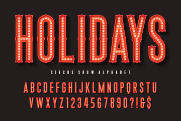 Obraz na płótnie Canvas Retro marquee show alphabet design, bright lights LED lamps letters and numbers.