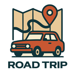 Road trip icon with car and map