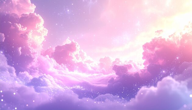 幻想的な雲海と星空のコピースペースあり背景素材 パステルパープルのゆめかわいい抽象イメージ