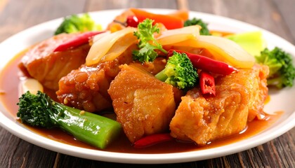 Delicious Sweet and Sour Pork with Broccoli and Peppers.