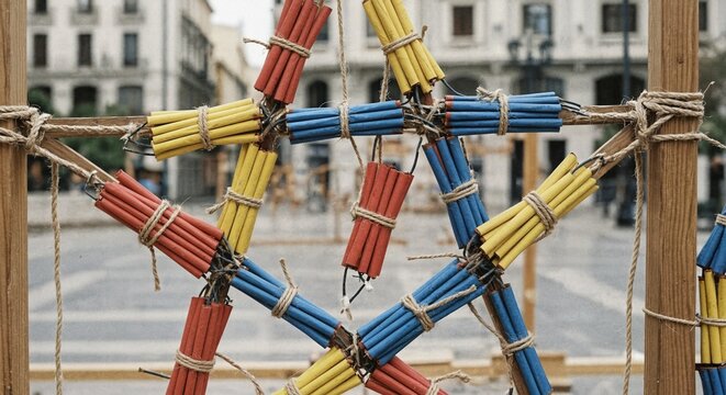 Colorful Fireworks Star Setup for Mascleta Festival