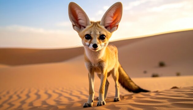 Adorable Fennec Fox Standing Proudly in the Vast Desert Landscape.