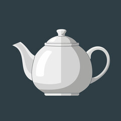 White Ceramic Teapot Isolated on Dark Background, Simple Design