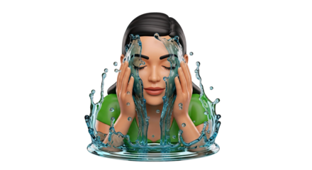 Woman Washing Face with Water Splash