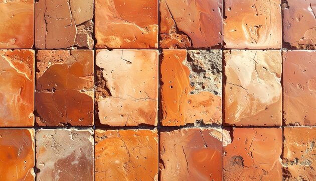 Rustic Terracotta Tiles - A Textured Surface with Warm Earth Tones.