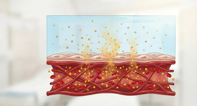 Medical Cross-Section Illustration of Peritoneal Dialysis: Toxin Diffusion from Capillaries to Dialysate