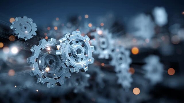 metal gear rotation with bokeh light