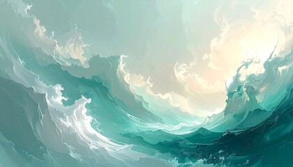 Abstract Ocean Wave Painting with Light and Shadow.