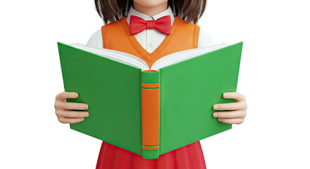 Child reading an open green book