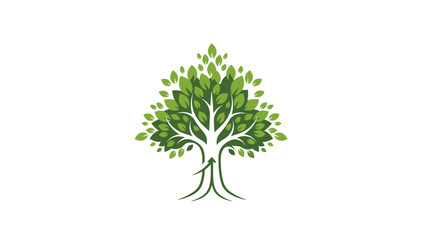Obraz premium Illustration of a green tree with a white trunk and roots on a plain white background, symbolizing happy education and growth.