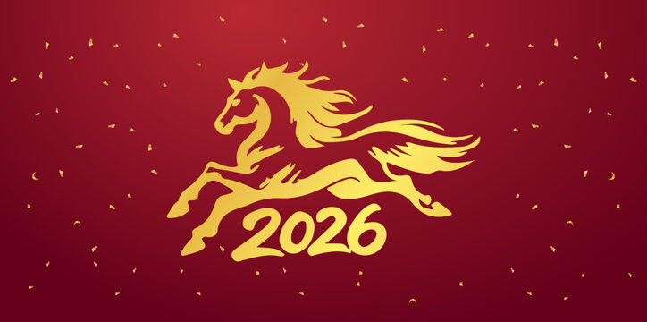 Festive chinese new year 2026 artwork with running horse and expressive calligraphy numbers vector style