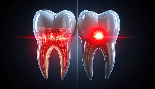 An illustrative image showing the structure of two teeth with problems