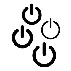 Collection of black power button icons. Representing on/off control, electronic devices, and technological interfaces in a minimalist, flat design style.