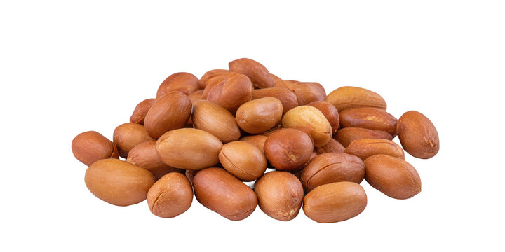 A Close Up Studio Shot of a Pile of Whole Roasted Peanuts with Red Skins a Healthy and Popular Snack Food Isolated on a Transparent Background