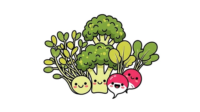 Colorful Cartoon Vegetables with Smiling Faces.