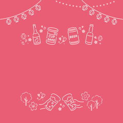 花見祭りのお供に飲みたい花見酒と桜の花アイキャッチ素材／心浮き立つ春カラー