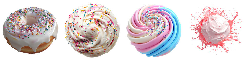 Donuts and desserts, beautiful photos with sweets. Colorful doughnuts and desserts arranged for display, looking yummy and delicious.