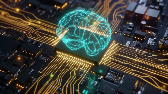  Advanced artificial intelligence processor chip transforming into a digital brain made 