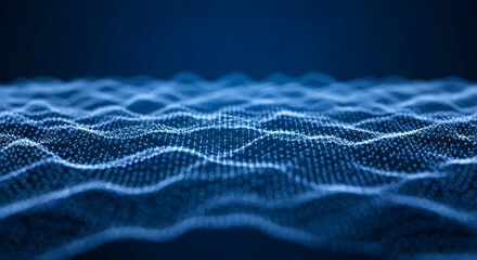 Blue Digital Waveform Background with Mesh Grid.
