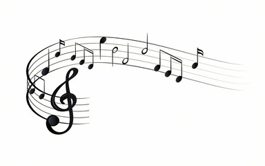 Illustration of musical notes on a curved staff with a treble clef, representing music notation, melody, and harmony. Ideal for music education, art, and musical design concepts.