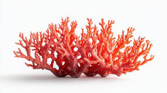 Red coral specimen on white background; ocean life, nature, decoration