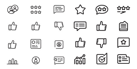 Customer review and feedback icons set data analysis profile rating social media engagement elements