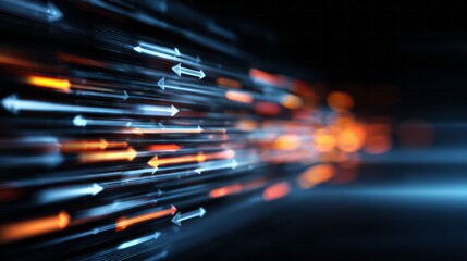 Fototapeta premium Blurring arrows of light streak forward in a dynamic digital stream.