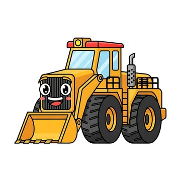 Cartoon Front End Loader Excavator Machine.