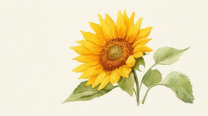 Naklejka premium A Single Sunflower Painted In Warm Golden Tones Against A Soft Textured Background
