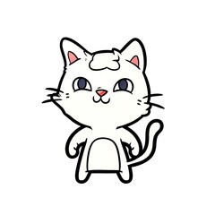 Obraz premium Adorable White Cartoon Cat Illustration.
