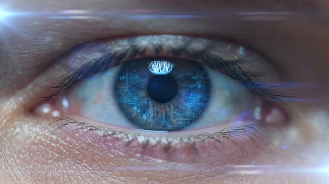 Digital Transformation Reflected in Human Eyes Futuristic Technology Integration