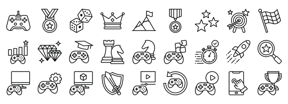 Gamification icon collection. Containing design technology, gamification, education, strategy	