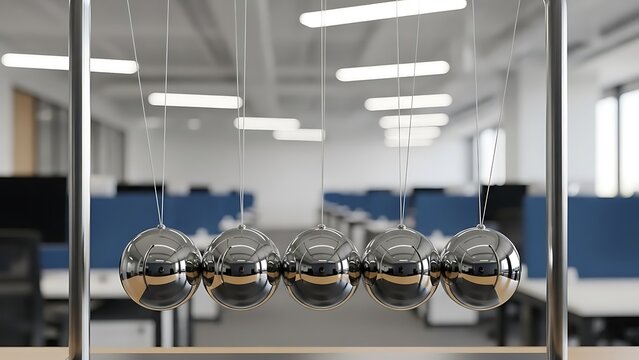 Newtons Cradle Balls Pendulum Kinetic Physics Metaphor Momentum Energy Office Background Business Concept Work Environment Classic Demonstration Equilibrium Physics