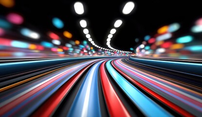 Fototapeta premium Abstract tunnel with blurred streaks of colorful light, suggesting speed and motion