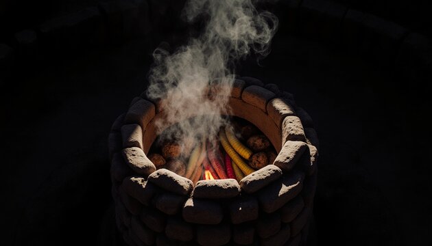 Aerial View of Traditional Pachamanca Earth Oven