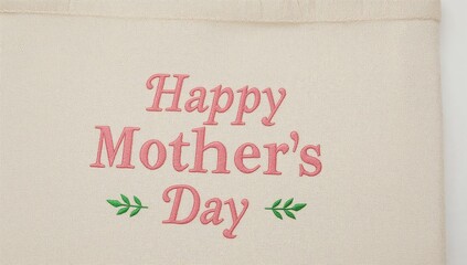 Eco-Friendly Mother's Day Gift Embroidered 'Happy Mother's Day' Text on Natural Canvas Tote Bag, Reusable, Thoughtful Present