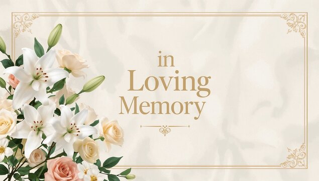 Premium Sympathy Card  Elegant In Loving Memory Condolence Card with White Lilies & Roses, AI-Generated Professional Memorial Background
