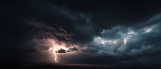 Obraz premium Dark and Stormy Atmosphere with Dramatic Lightning and Gloomy Sky